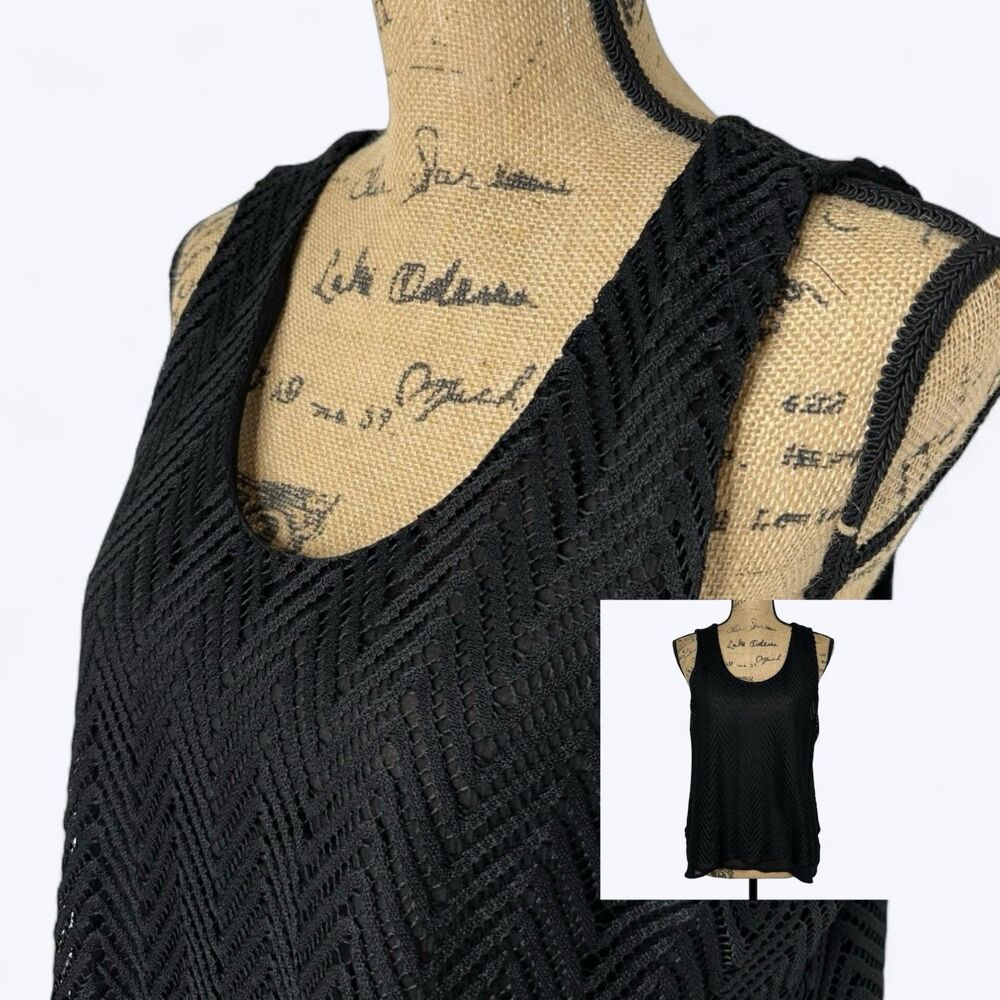 Candies Y2K Sheer Crochet Overlay Tank Top Black Chevron Boho Layering Vtg Sz XL
